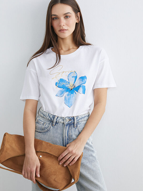 LCW Vision Rundhalsausschnitt Bedrucktes Damen T-Shirt