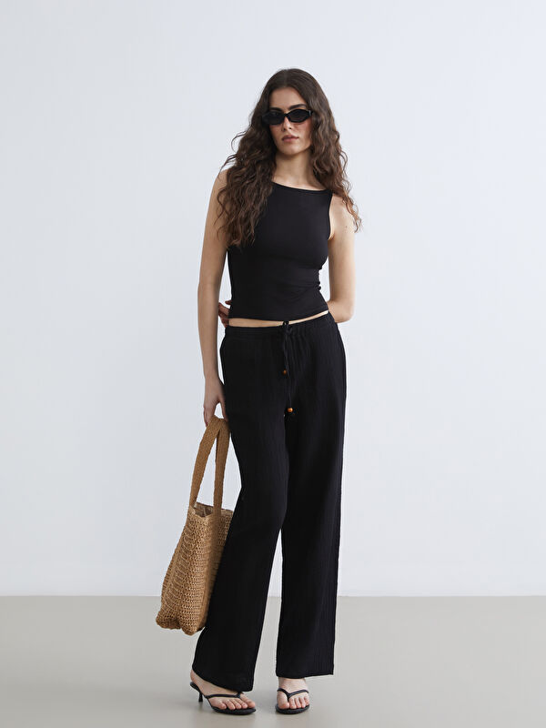 LCW Vision Textured Women's Trousers with Elastic Waistband