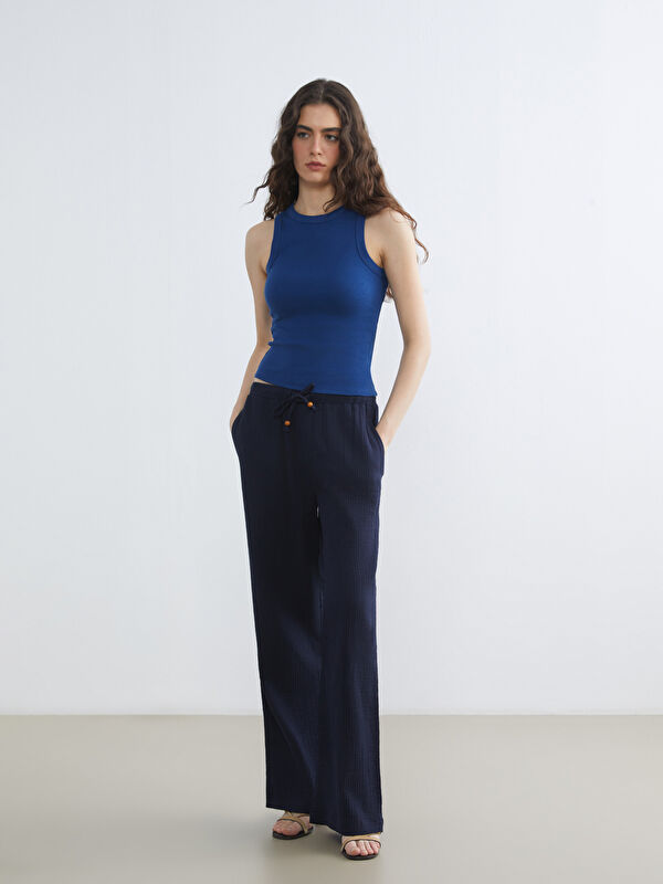 LCW Vision Textured Women's Trousers with Elastic Waistband