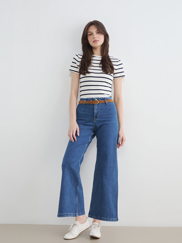 LCW Jeans Beli Kemerli Wideleg Kadın Jean Pantolon