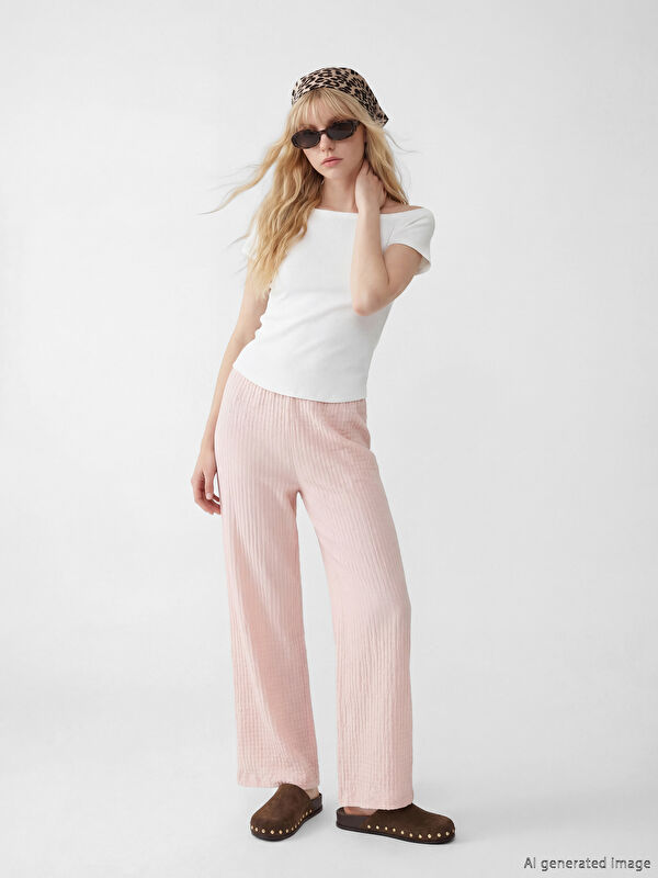 XSIDE Pantalon texturé à taille élastiquée pour femme