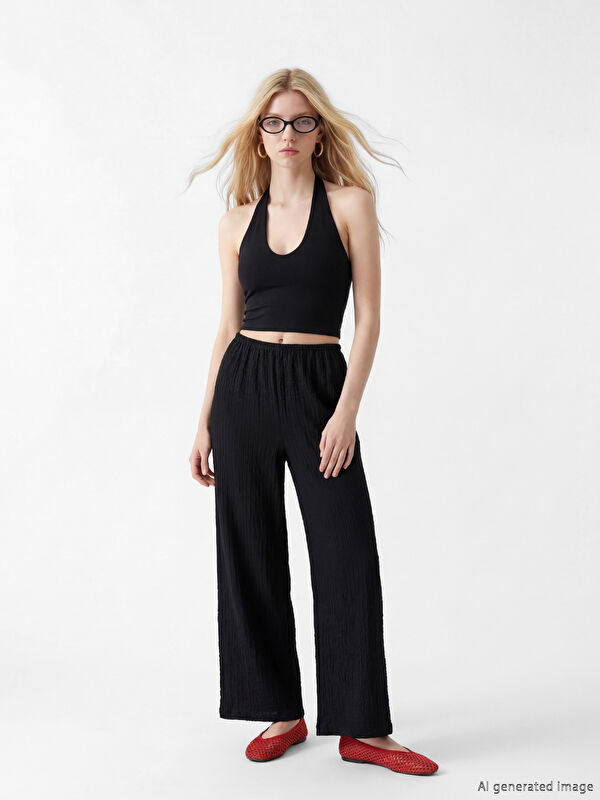 XSIDE Pantalon texturé à taille élastiquée pour femme