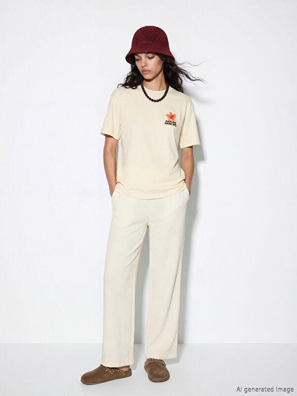 XSIDE Pantalon texturé à taille élastiquée pour femme