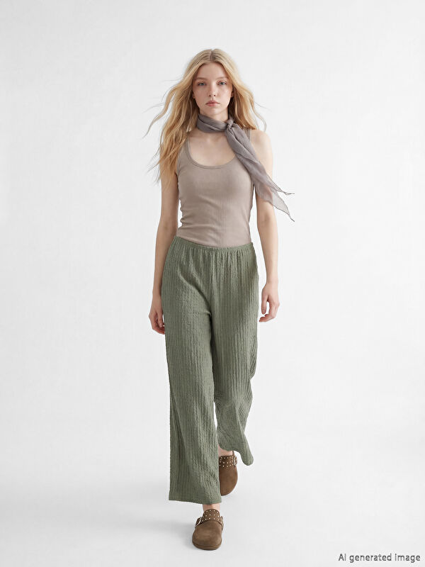XSIDE Pantalon texturé à taille élastiquée pour femme