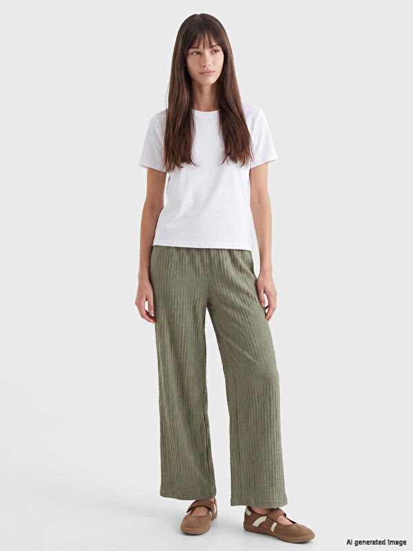 XSIDE Pantalon texturé à taille élastiquée pour femme