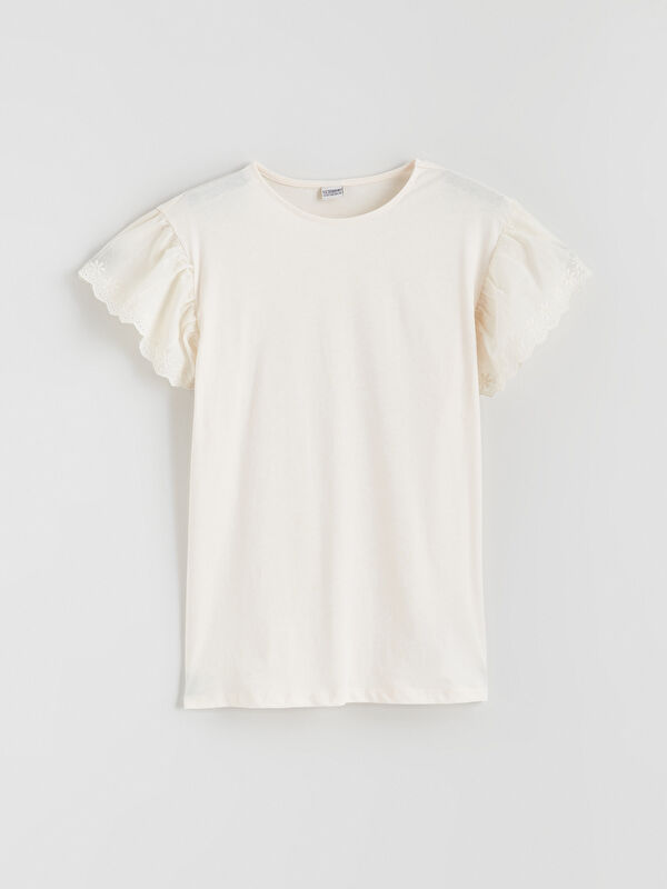 LCW Kids Crew Neck Eyelet Detailed Girls' T-Shirt