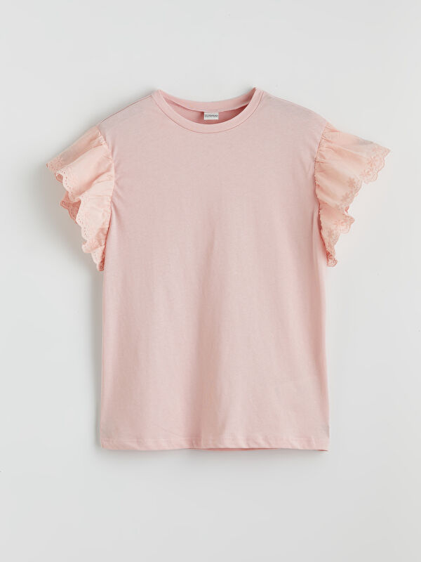 LCW Kids Crew Neck Eyelet Detailed Girls' T-Shirt