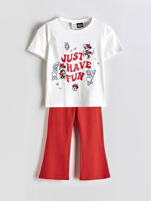 LCW Kids Minnie Mouse Print T-shirt and Trousers Set for Girls