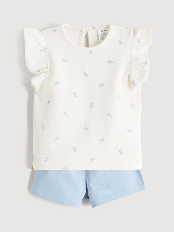 LCW baby Bow Patterned Frilly Baby Girls' Blouse and Shorts