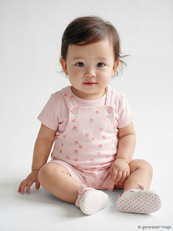 LCW baby Baskılı Kız Bebek Salopet ve Tişört