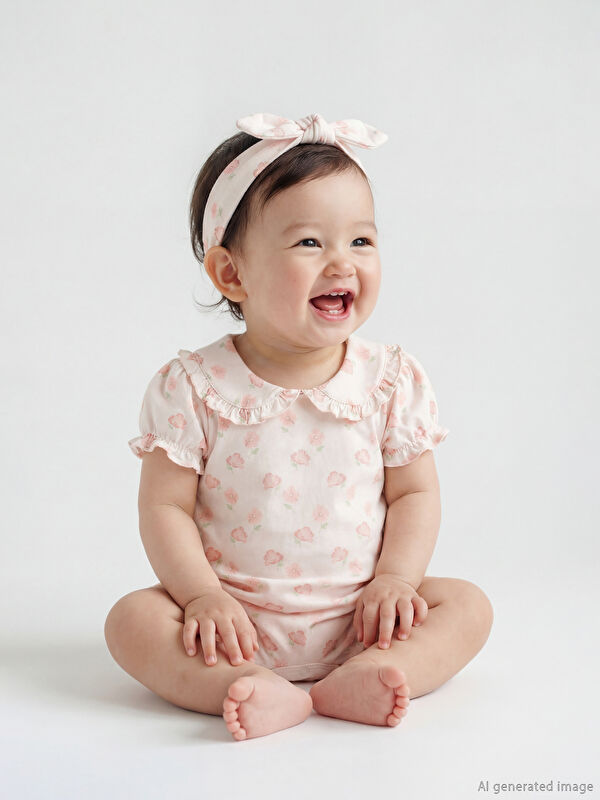 LCW baby Çiçekli Kız Bebek Tulum ve Saç Bandı