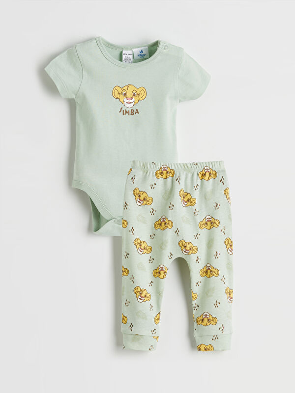 LCW baby Lion King Printed Baby Boys' Snap Bodysuit and Sweatpants Set