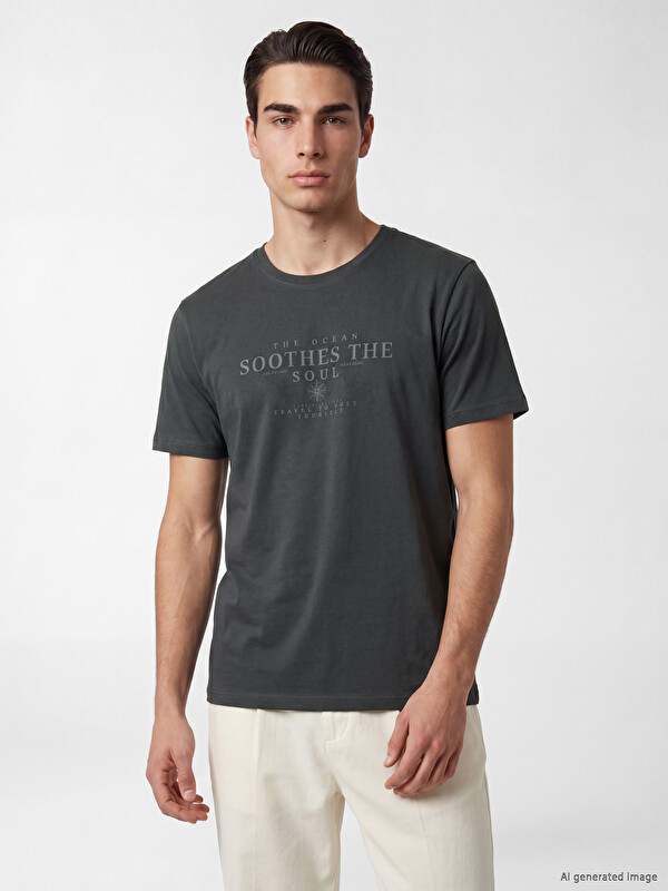 LCWAIKIKI Classic Mashkull Antracite T-shirt