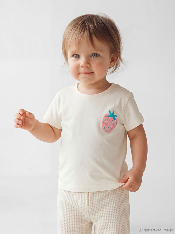 LCW baby Çilek Baskılı Kız Bebek Penye Tişört