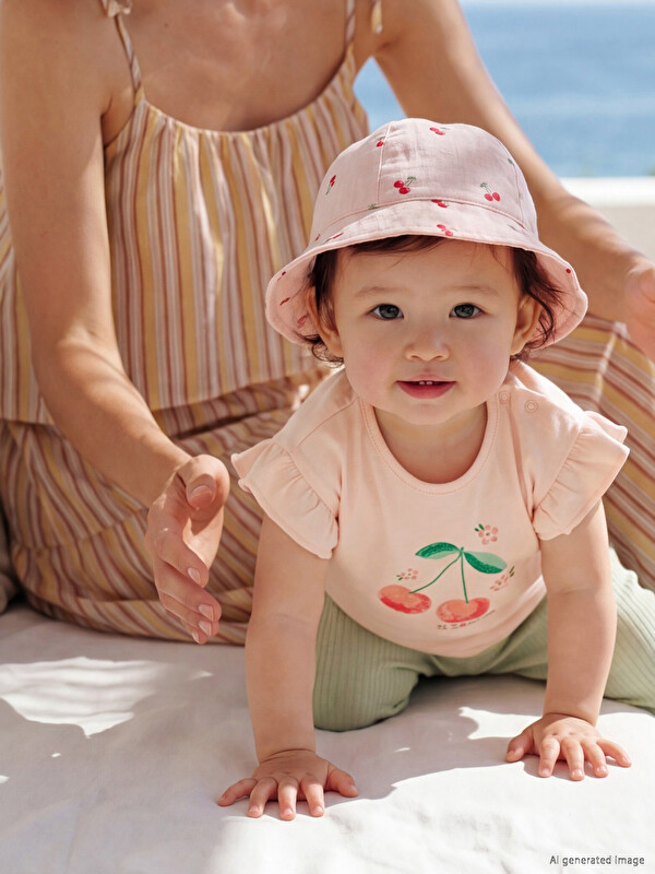 LCW baby Bisiklet Yaka Baskılı Fırfırlı Kız Bebek Tişört
