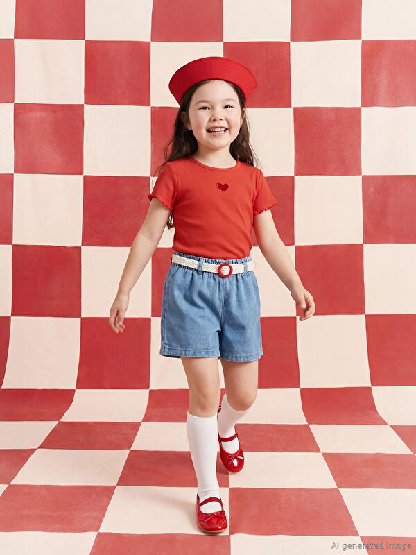 LCW Kids Beli Kemerli Kız Çocuk Jean Şort