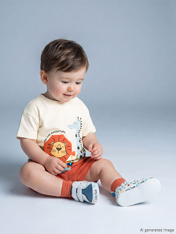 LCW baby Bisiklet Yaka Hayvan Baskılı Erkek Bebek Takım
