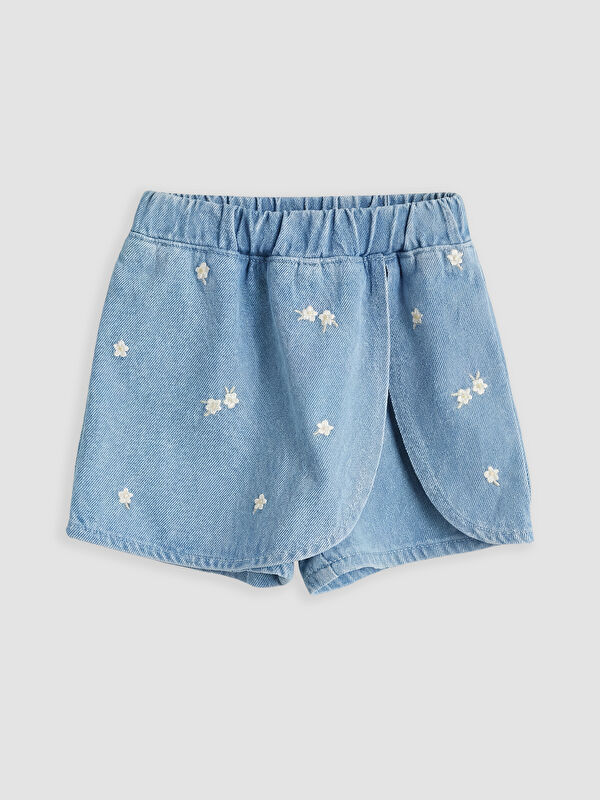 LCW baby Kız Bebek Çiçek Nakışlı Jean Şort Etek