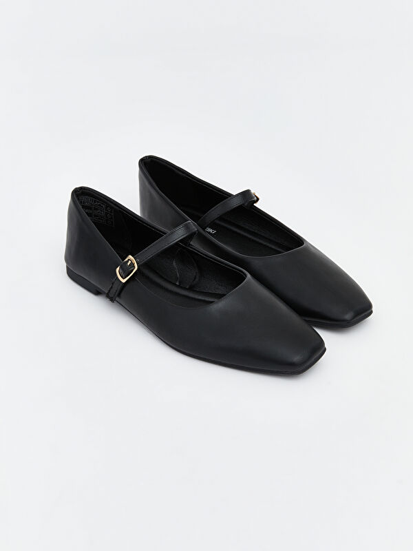 LCW STEPS Square-toe, leather-look ballet flats for women.