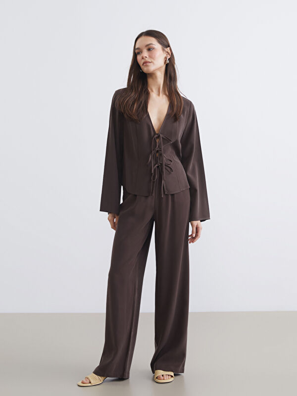 LCW Vision Women's Wide-Leg Trousers with Elastic Waist
