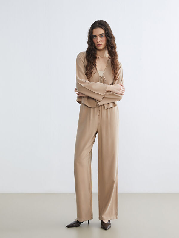 LCW Vision Women's Wide-Leg Trousers with Elastic Waist