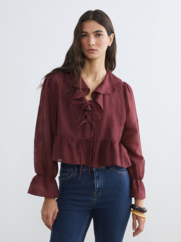 LCW EVERYDAY V Neck Frilled Chiffon Blouse