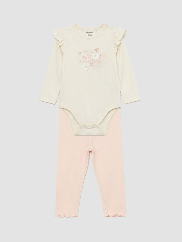 LCW baby Ruffled, floral-print baby girl snap-closure bodysuit and leggings.
