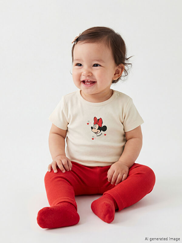 LCW baby Minnie Mouse Printed Baby Girls' Snap Bodysuit and Leggings