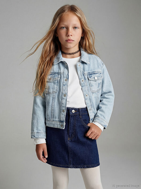 LCW Kids Gömlek Yaka Kız Çocuk Jean Ceket