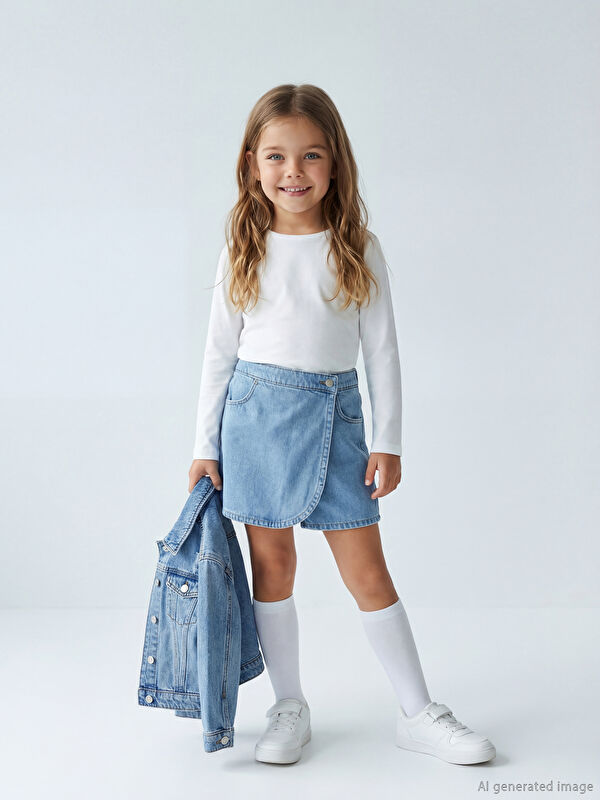 LCW Kids Kız Çocuk Jean Şort Etek