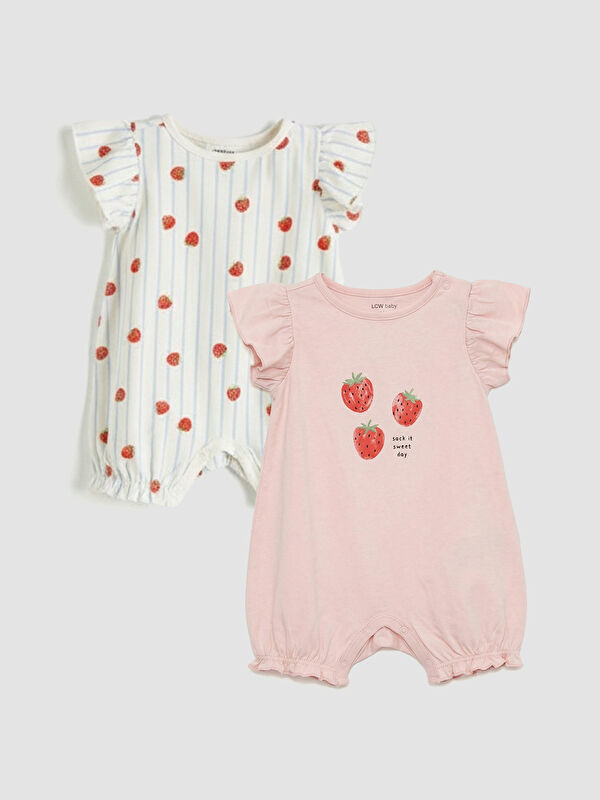 LCW baby Two-piece baby girl cotton romper set with ruffle detailing.