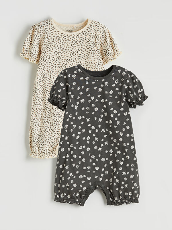 LCW baby Baby Girl Patterned Ruffled Jumpsuit Set of 2