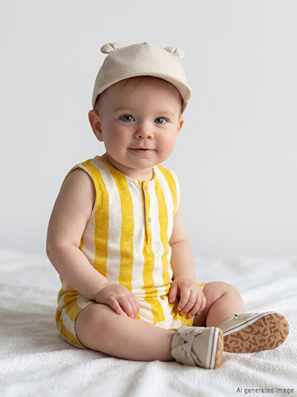 LCW baby Bisiklet Yaka Çizgili Erkek Bebek Penye Tulum