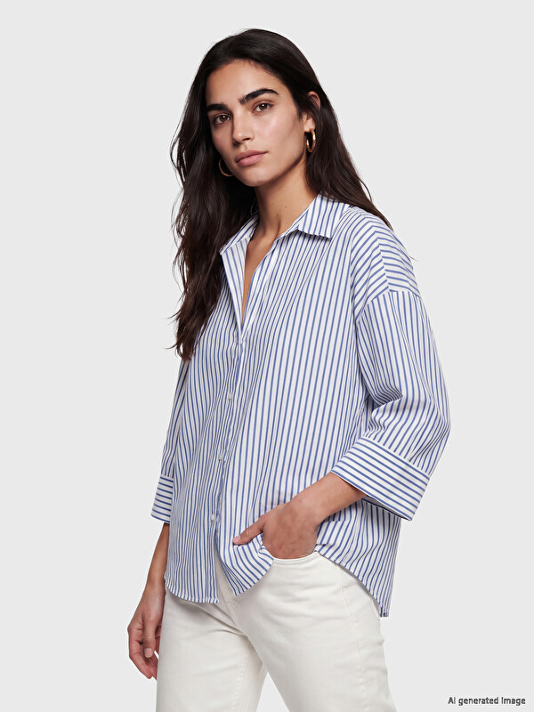 LCW Vision Çizgili Oversize Kadın Gömlek