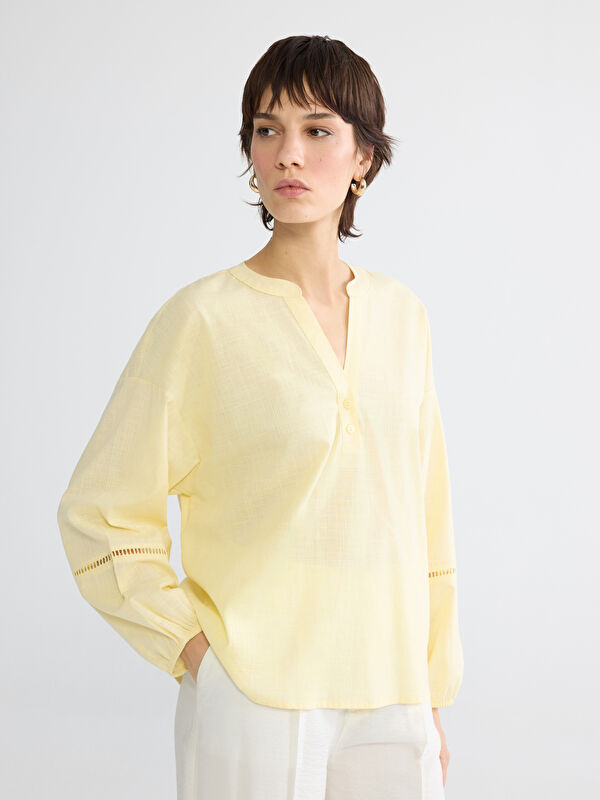 LCW Vision Asymmetric Neckline Oversized Textured Blouse