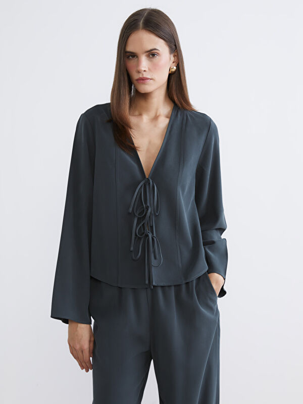 LCW Vision Bluse mit V-Ausschnitt und Bindeband