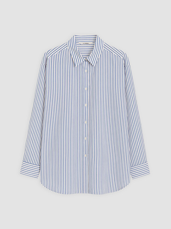 LCW Vision Gestreiftes Oversize-Popeline-Damenhemd