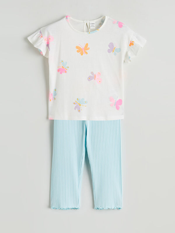 LCW Kids Butterfly-Print Jersey Blouse and Leggings Set for Girls