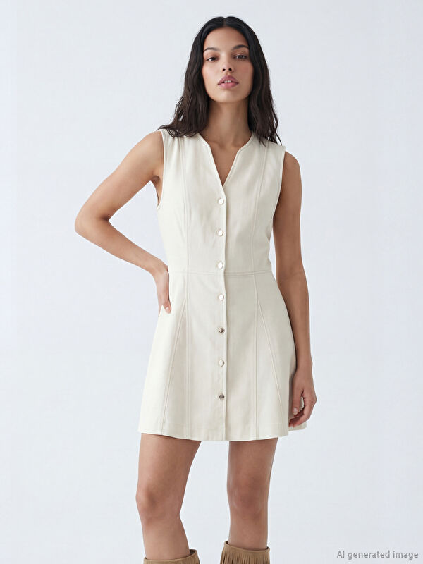 XSIDE Denim-Minikleid in A-Linie mit Kerbausschnitt