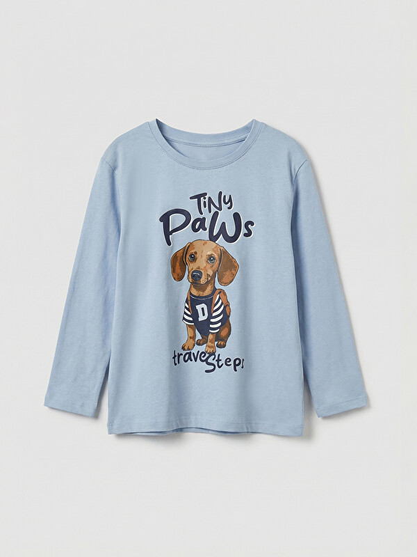LCW Kids Bisiklet Yaka Baskılı Erkek Çocuk Pijama Üstü