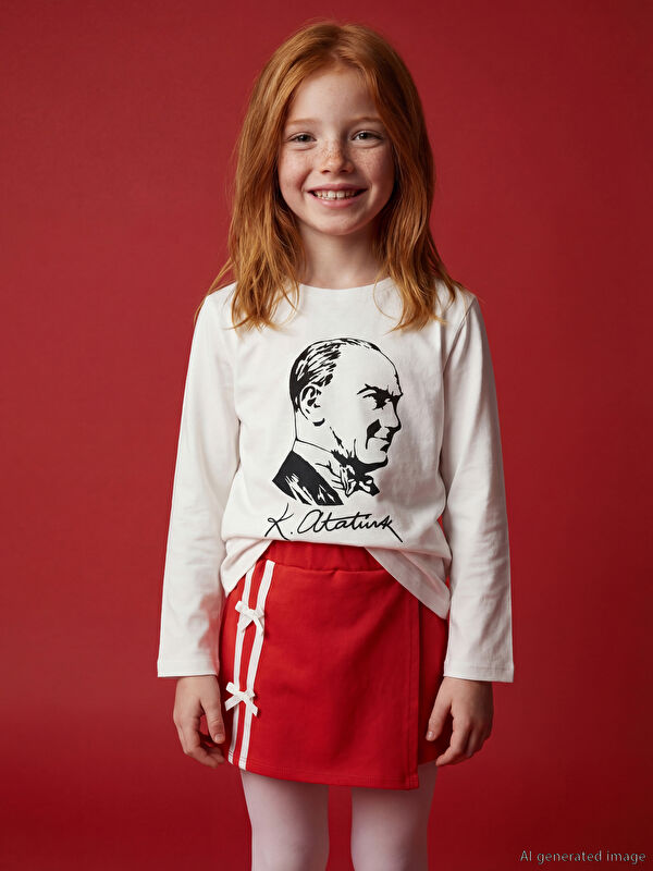 LCW Kids Atatürk Baskılı Kız Çocuk Tişört