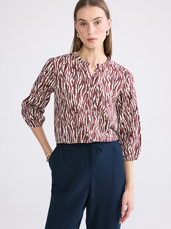 LCW Grace Frilled Notch Neck Patterned Blouse