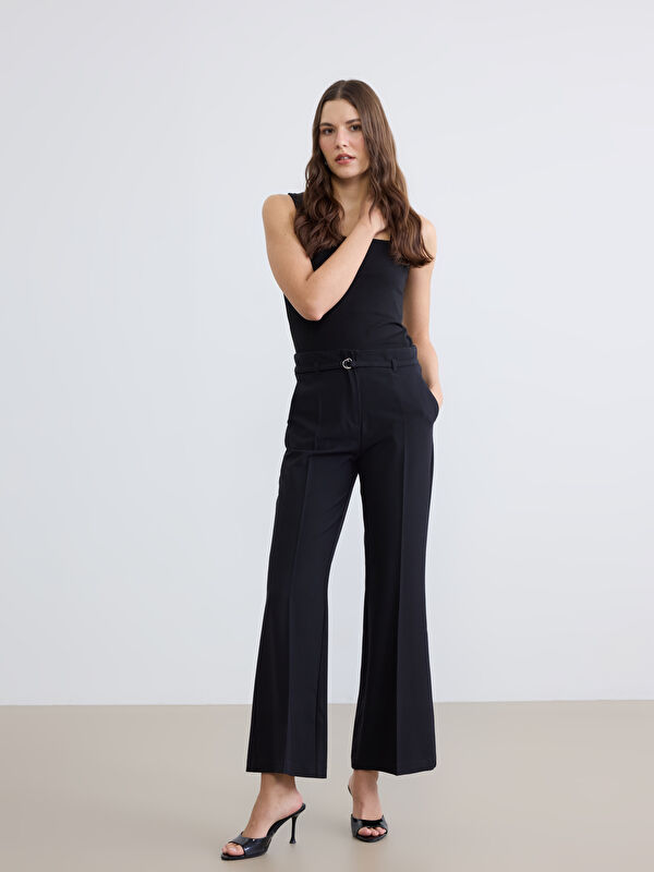 LCW STUDIO Belted Flared Leg Women's Trousers