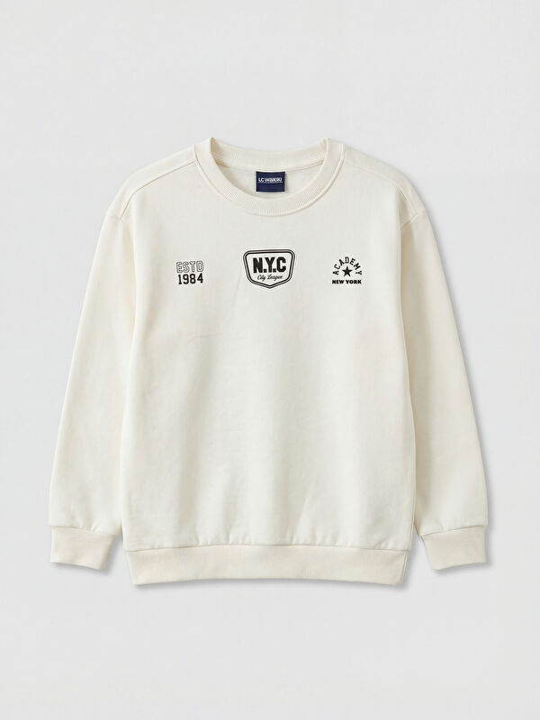 LCW Kids Crew Neck NYC Printed Boys' Thick Sweatshirt