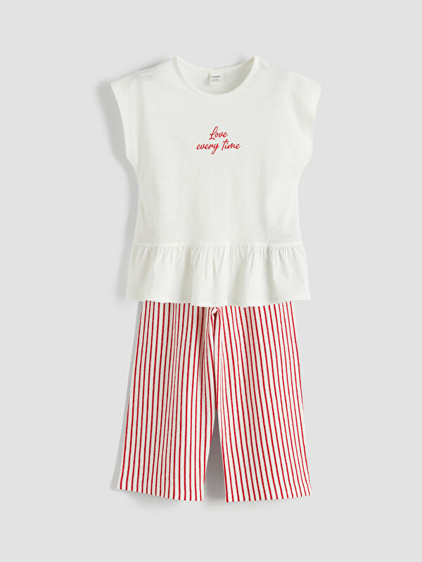 LCW Kids Crew Neck Printed Girl Blouse and Pants
