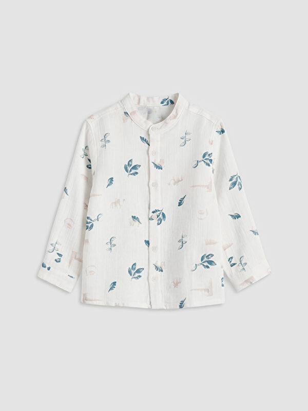 LCW Kids Grandad Collar Printed Boys' Shirt