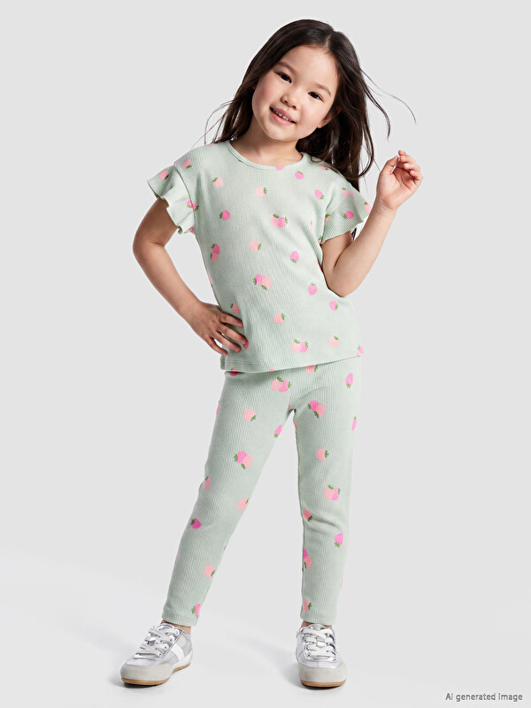 LCW Kids Блузка с принтом клубники и леггинсы для девушек