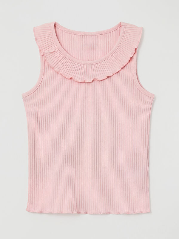 LCW Kids Ribbed Ruffle Collar Detailed Girls' Tank Top