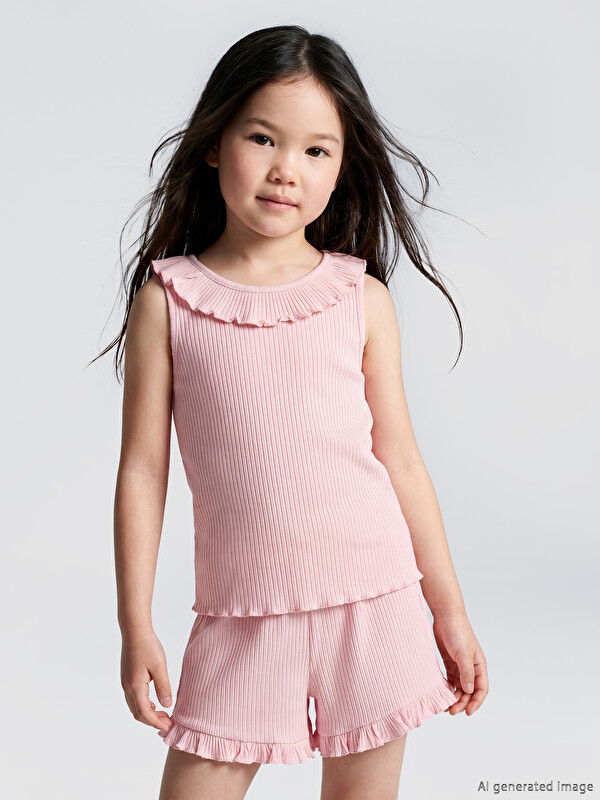 LCW Kids Ribbed Ruffle Collar Detailed Girls' Tank Top