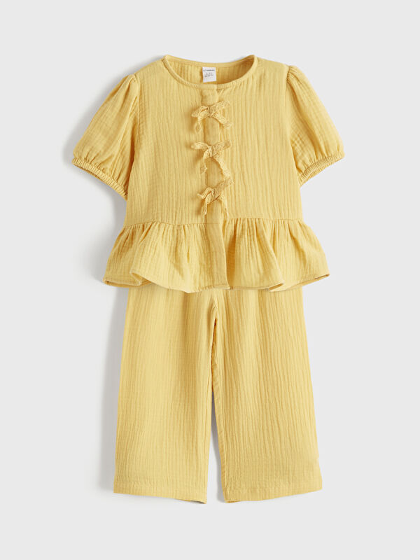 LCW Kids Girls' Blouse and Trousers with Bow Detail